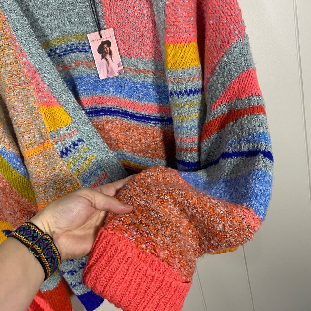 NWT Sincerely Jules Patchwork Open Front Knit Car… - image 3